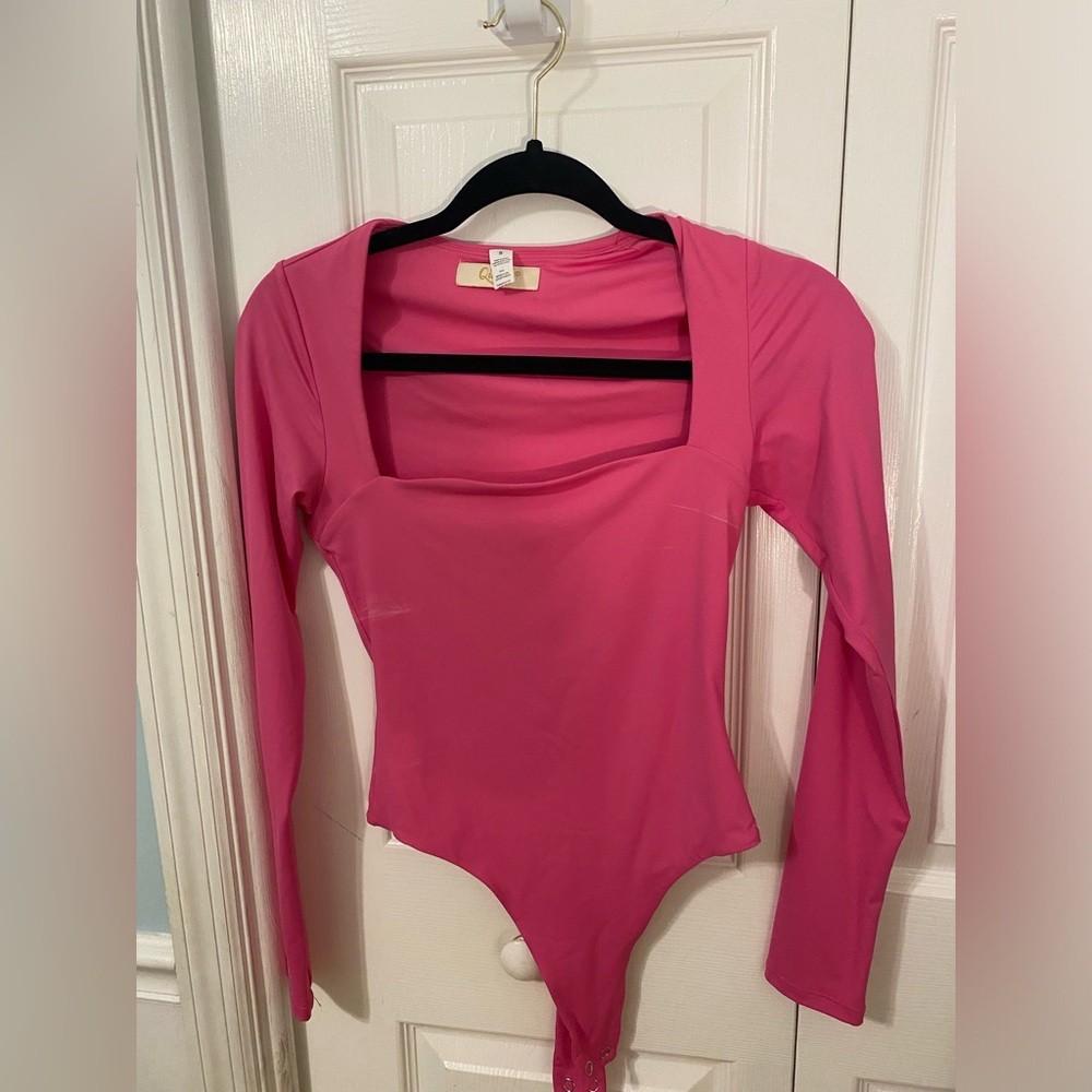 QINSEN Women's Sexy Square Neck Bodysuit Long Sleeve Double Lined Shirt Tops